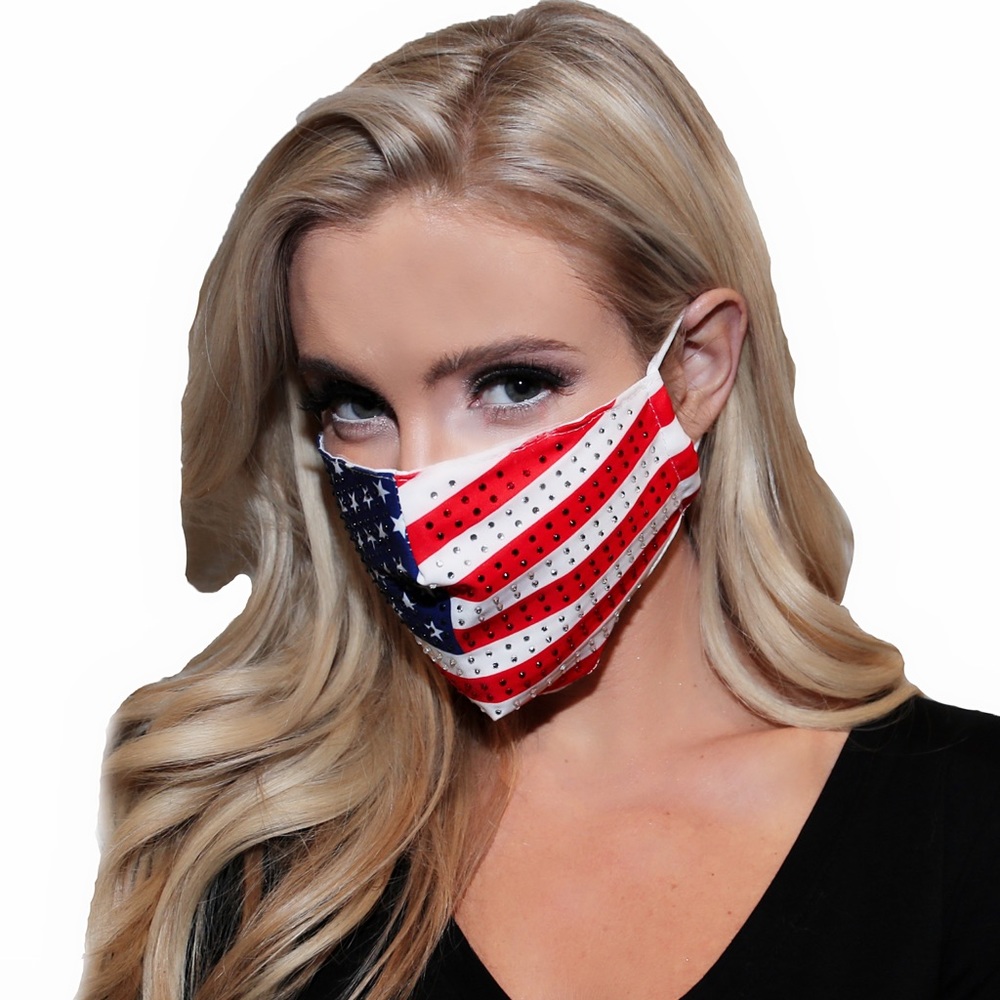 Rhinestone BIing Studded American Flag Face Mask